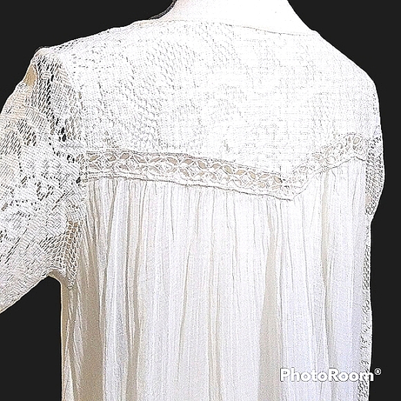 FP ONE IVORY/CREAM CRINKLE COTTON SUMMER CARDIGAN LACE CROCHET SINGLE BUTTON - Picture 8 of 10
